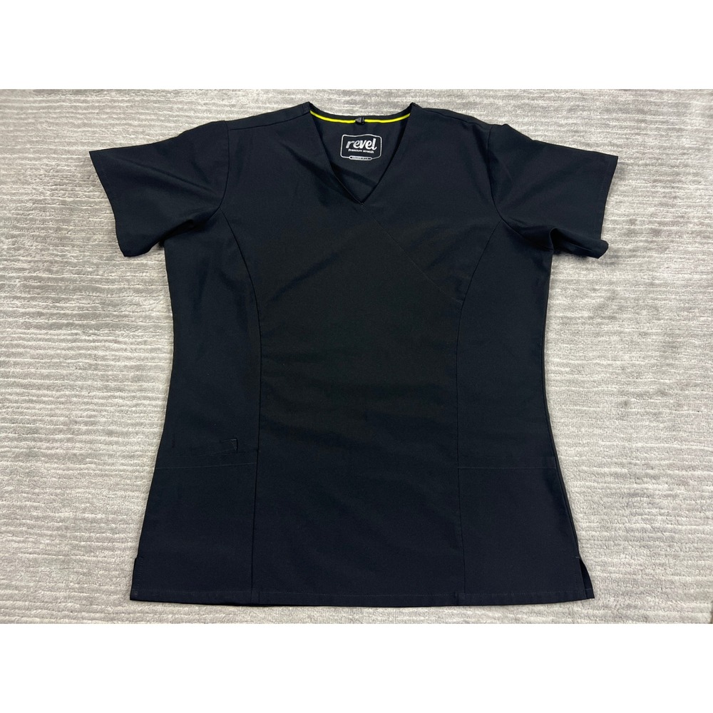 Revel Scrub Top Womens L Black Premium Stretch V-Neck Short Sleeve Uniform Work
